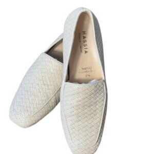 Hassia Womens Comfort Fit Woven Leather Loafers UK Size 3.5 Beige Slip-On Shoes